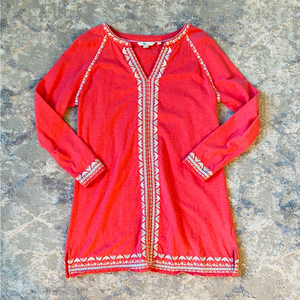👀 NEW Boden Size M Coral Tunic with White Embroidery